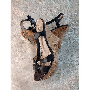 Guess black wedge Heel Womens sandal Size 9.5M cork heel sole Adjustable Strap